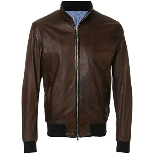 Mens Bomber Zipped Smart Leather Jacket -