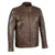 Mens Brown Leather Jacket with Front Zipper Closure -