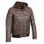 Men's Brown Leather Zipper Bomber Jacket with Zip Off Hoodie -