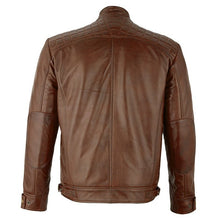 Load image into Gallery viewer, Mens Brown Zipped Diamond Leather Jacket -