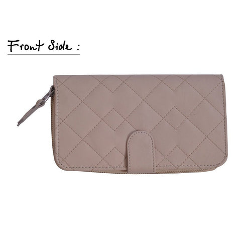 Men's Cream Zip Round Quilted Leather Purse -