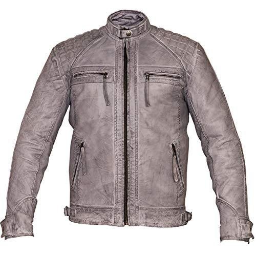 Mens Retro Vintage Grey Style Zipped Diamond Casual Biker Leather Jacket -