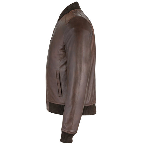 Mens Sand Style Black Bomber Leather Jacket