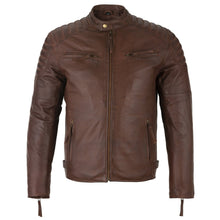 Load image into Gallery viewer, Mens Slim Fit Retro Style Biker Brown Leather Jacket - Ivar -