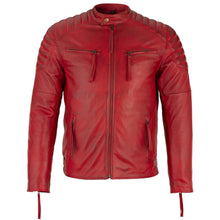 Load image into Gallery viewer, Mens Slim Fit Retro Style Biker Red Leather Jacket - Ivar -