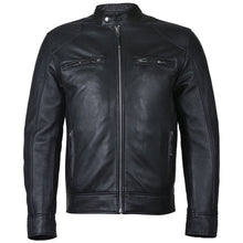 Load image into Gallery viewer, Men&#39;s Slim Fit Sword Cafe Racer Black Soft Leather Jacket -