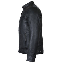 Load image into Gallery viewer, Men&#39;s Slim Fit Sword Cafe Racer Black Soft Leather Jacket -