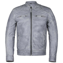 Load image into Gallery viewer, Men&#39;s Slim Fit Sword Cafe Racer White Soft Leather Jacket -