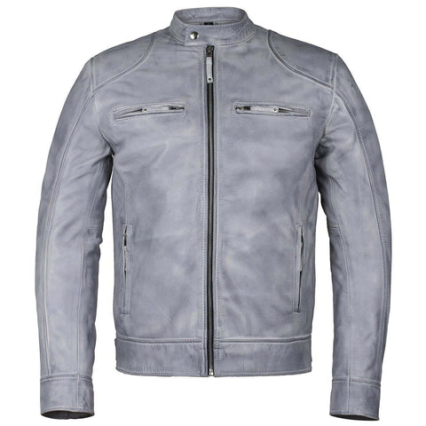 Men's Slim Fit Sword Cafe Racer White Soft Leather Jacket -