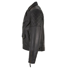 Load image into Gallery viewer, Mens Soltau Diamond Biker Style Black Leather Jacket -