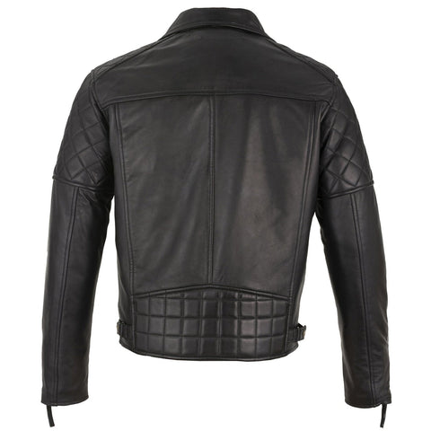 Mens Soltau Diamond Biker Style Black Leather Jacket -