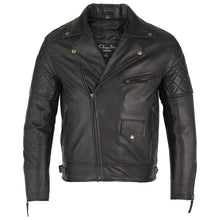 Load image into Gallery viewer, Mens Soltau Diamond Biker Style Black Leather Jacket -