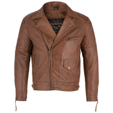 Load image into Gallery viewer, Mens Soltau Diamond Biker Style Tan Leather Jacket -