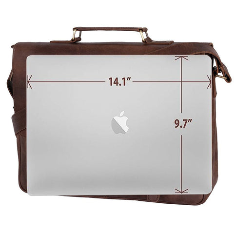 Rustic Distressed Brown Leather Laptop Messenger Bag for Men & Women -
