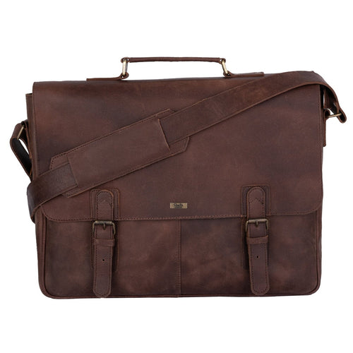 Rustic Distressed Brown Leather Laptop Messenger Bag for Men & Women -
