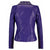 Womens Silver Tone Studded Pruple Leather Biker Jacket